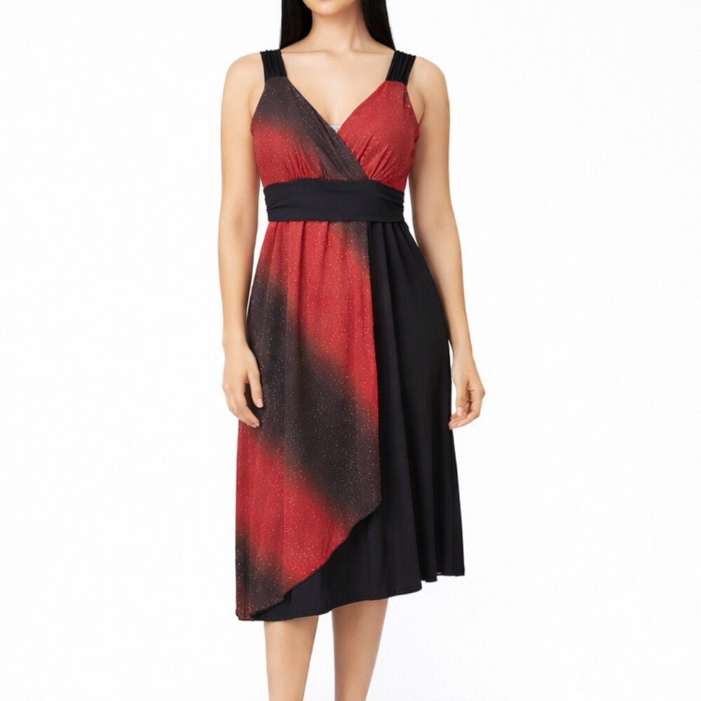 Blum Women Empire Waist High Low Dress Small Red Black Sparkle Party Glam Y2K